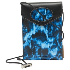 Burberry Blue/Black Water Camo Print Leather Pocket Phone Pouch Crossbody Bag