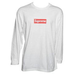 Supreme White Cotton Logo Printed Crew Neck Long Sleeve T-Shirts L