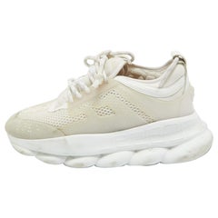 Versace White Suede and PVC Chain Reaction Sneakers Size 42