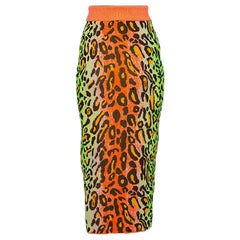 Stella McCartney Mehrfarbiger Neonfarbener Midirock aus Leoparden-Strick M