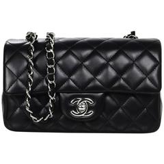 Chanel Black Lambskin Leather Quilted Rectangular Mini Flap Crossbody Bag