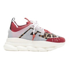 VERSACE Chain Reaction Red Wild Leopard low chunky sneaker EU39.5 US6.5