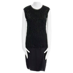 LANVIN ALBER ELBAZ schwarzes perlenbesetztes Fransenkleid aus Seide mit Flapper-Effekt FR34 XS