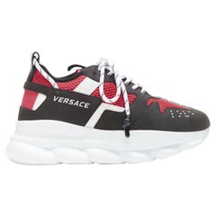 VERSACE Chain Reaction black suede fuschia red low chunky sneaker EU37 US7