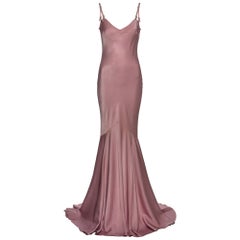 John Galliano Pink Bias Cut Satin Back Crepe Evening Slip Dress, SS 2004