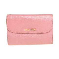 Miu Miu Pink Leather Madras Compact Wallet