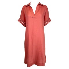 Loro Piana Pink Linen Open Work Embroidered Dress with Pockets 42