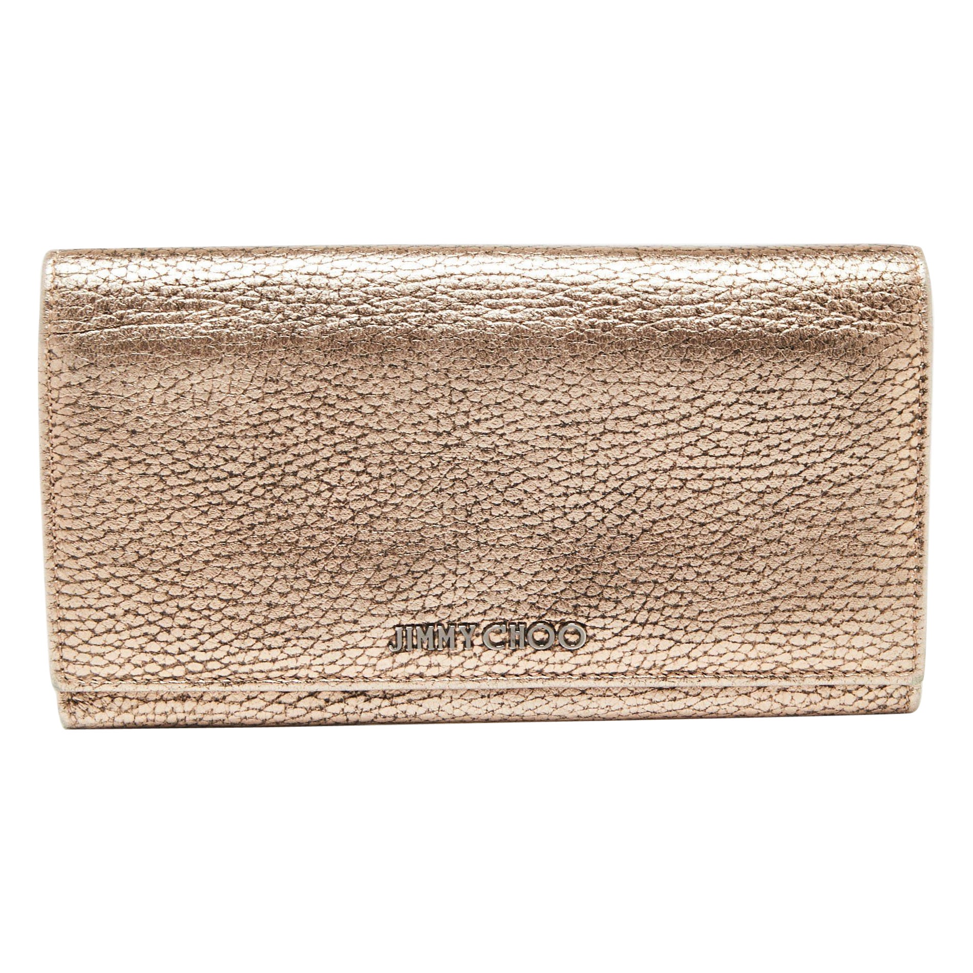 Jimmy Choo Metallic Rose Gold Leather Flap Continental Wallet