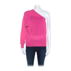 Celine Hot Pink Ribbed Knit One Shoulder Top M