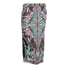 Versace Collection Brown Printed Knit Midi Fitted Skirt S