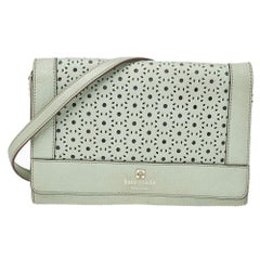 Kate Spade Mint Green Leather Perforated Flap Shoulder Bag