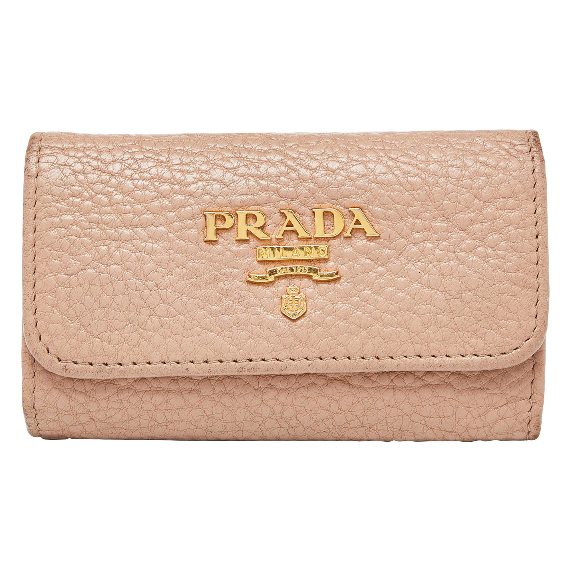 Prada Beige Leather 6 Rings Key Holder Case