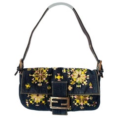 Fendi Baguette Denim with Floral Embroidery