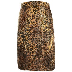 Vintage Escada Margaretha Ley Silk Leopard Print + Gold High Waist Pencil Skirt