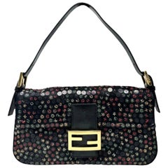 Fendi Baguette Multicolor Button Embroidered Leather Shoulder bag