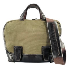 DUNHILL Green Brown Mixed Materials Leather Canvas Messenger Bag