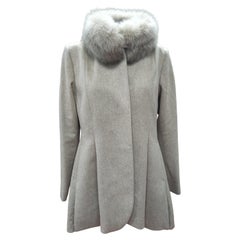 Brand new Loro Piana gray mix wool with fox fur trim 6-8-10-12