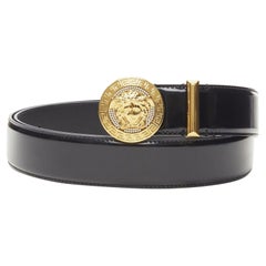 VERSACE Medusa Biggie crystal gold Medallion coin black belt 100cm 38-42"