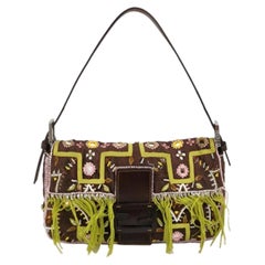 Fendi Baguette Vintage Brown Canvas with embroidery sequins mirrors and tassels