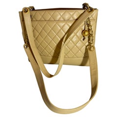 Chanel Quilted Beige/ Cream Lamb Skin Grand Shopper Chain Tote, Golden Hardware