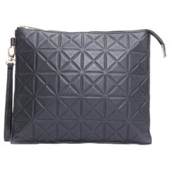 rare GARETH PUGH black leather geometric zip wrist clutch bag