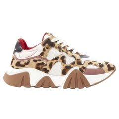 VERSACE Squalo brown leopard calfskin white mesh chunky sneakers EU41 US8