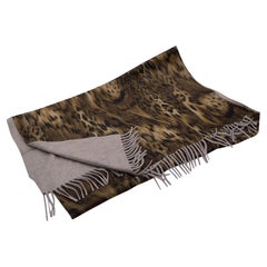 Loro Piana Vintage Animalier Pure Cashmere Fringed Stole Wrap Scarf