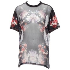 Givenchy RICCARDO TISCI rouge noir floral transparent gothique romantique tshirt FR34 XS