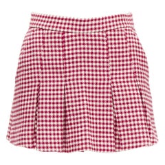 RED VALENTINO red white wool blend gingham pleated high waist skorts IT36 XXS