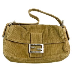 FENDI Baguette Vintage Corduroy Beige Brown Shoulder Bag