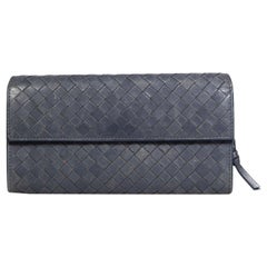 Bottega Veneta Navy Leather Intrecciato Wallet