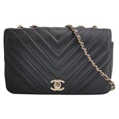 Chanel Classic Flap Rectangular Mini Chevron Quilted Calfskin Leather Black