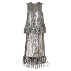 Paco Rabanne Set Composed of a Long Sleeveless Top and a Long Silvery Skirt