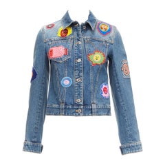 LOUIS VUITTON Yayoi Kusama 2023 Faces leather patch blue denim jacket FR34 XS