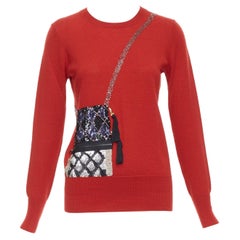 MARKUS LUPFER red trompe loeil bag sequin merino wool sweater S