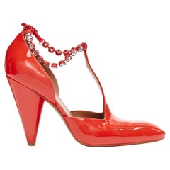 OLD Celine Phoebe Philo Tango red patent crystal t-strap heels EU38