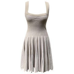 Alaia Paris Beige Perforierter Strick Quadratischer Hals Ärmelloses Kleid 38 FR