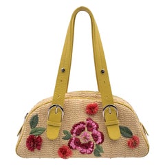 Christian Dior Limited Edition Gelbe Raffia-Blumenhandtasche Tasche mit Blumenmuster