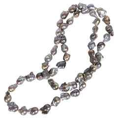 Natural Baroque Grey Pearl Long Necklace