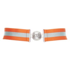 GUCCI orange grey fabric webbing GG logo buckle elastic belt