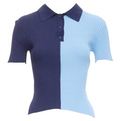 STAUD Brice polo fendu sur le côté, côtelé bicolore bleu, taille M