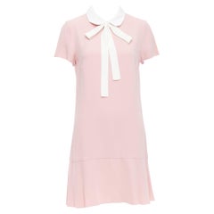 RED VALENTINO pink cream bow tie peter pan collar shift dress IT42 M