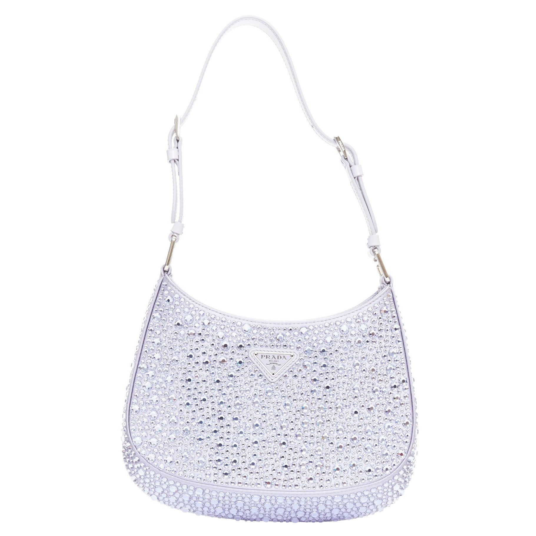 PRADA Cleo blue crystal encrusted satin triangle logo underarm shoulder bag