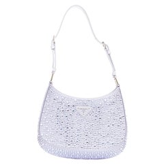 PRADA Cleo blue crystal encrusted satin triangle logo underarm shoulder bag