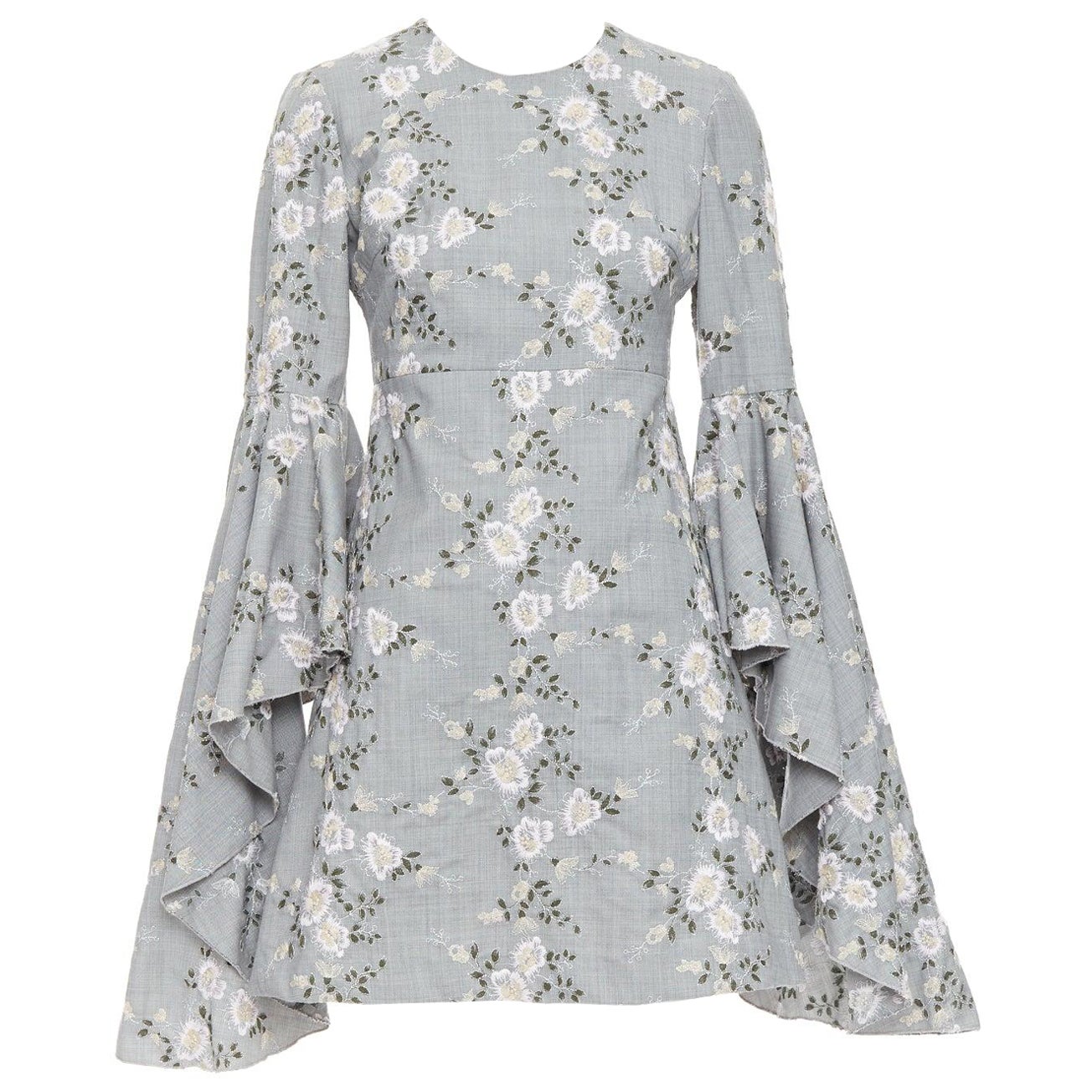 GIAMBATTISTA VALLI wool floral embroidery cascade bell sleeve dress IT38 XXS