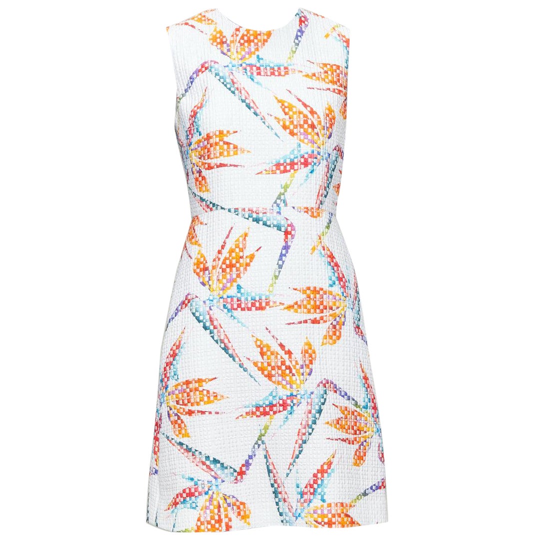 FENDI white orange bird of paradise jacquard cocktail dress IT38 XS