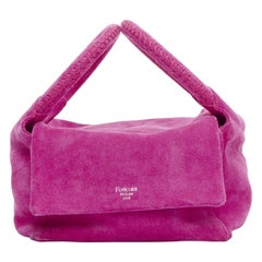 FONTANA MILANO fuchsia pink suede leather logo slouchy box handle bag