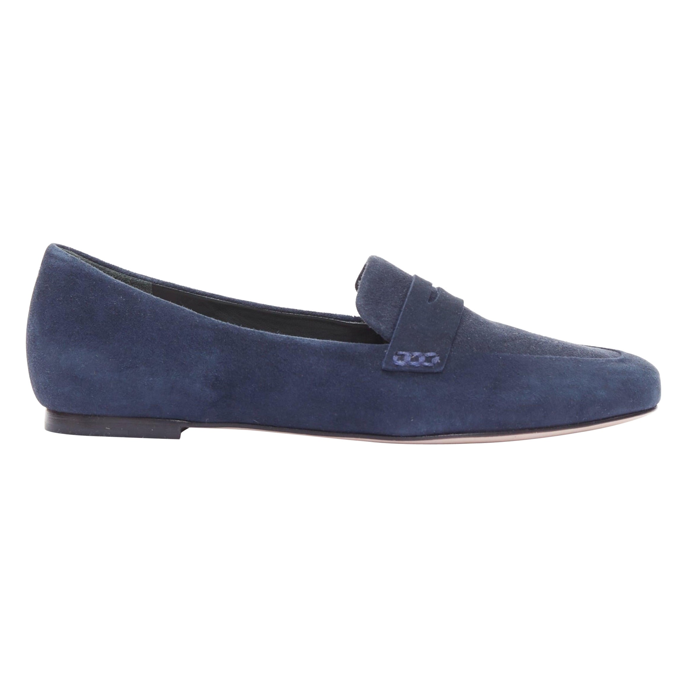 PORTE PAIRE navy suede leather classic minimal loafer flats EU36