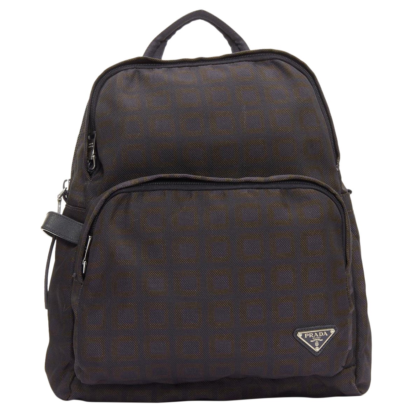 rare PRADA Vintage brown black check print triangle logo nylon backpack