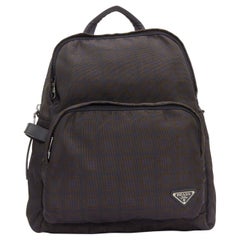 rare PRADA Vintage brown black check print triangle logo nylon backpack